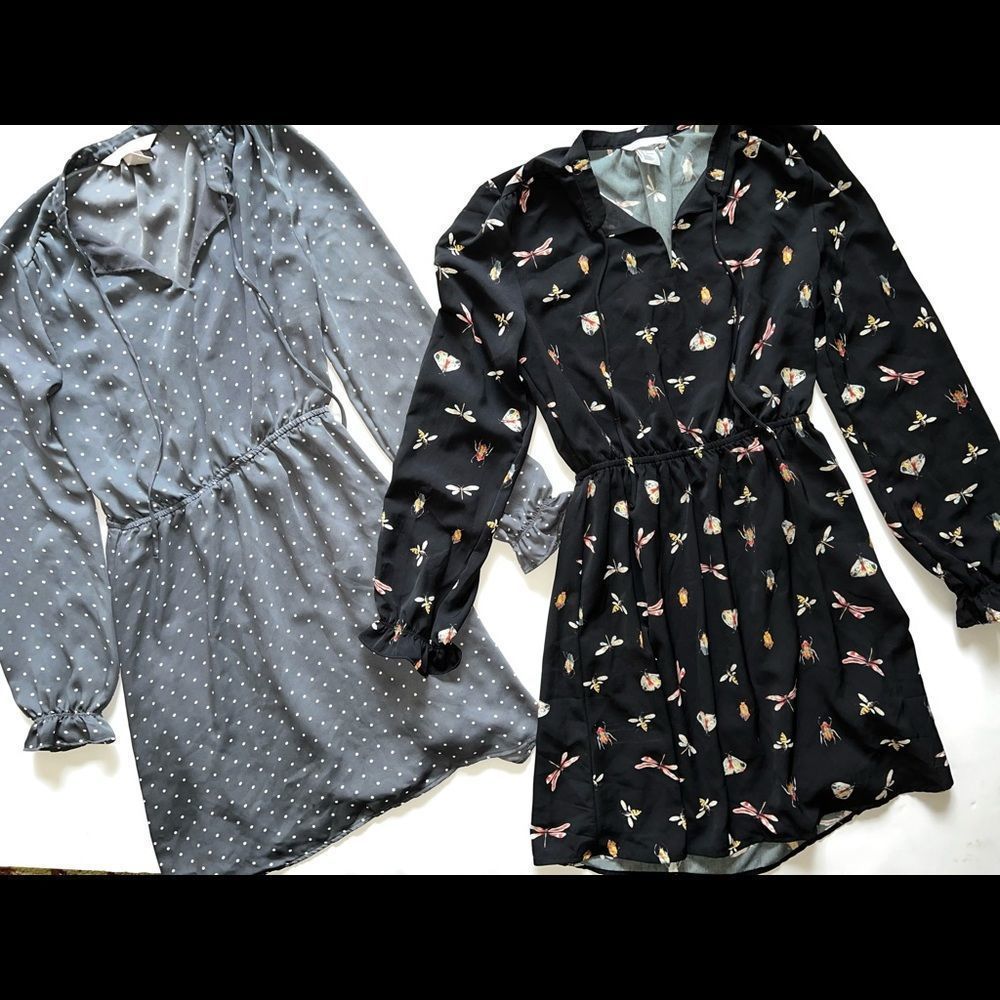 HM DRESS LOT OF 2 XS/S size 4 gray polka dot black yellow bugs